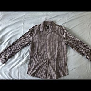 H&M Slim Fit Plaid White w/ Black Striped Shirt